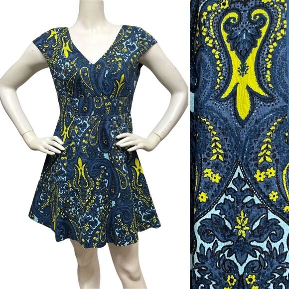 PLENTY TRACY REESE Anthropologie Fit Flare Mini Skater Dress Paisley Pockets 4P - Picture 1 of 13